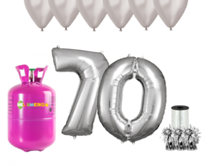 Hélium párty set na 70. narodeniny so striebornými balónmi