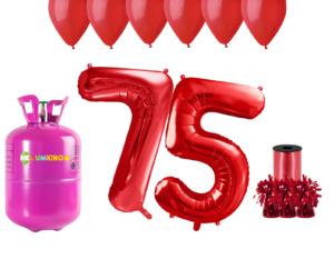 Hélium párty set na 75. narodeniny s červenými balónmi