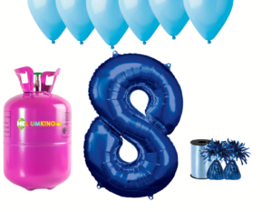 Hélium párty set na 8. narodeniny s modrými balónmi