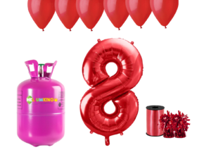 Hélium párty set na 8. narodeniny s červenými balónmi