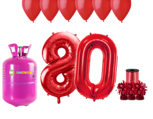 Hélium párty set na 80. narodeniny s červenými balónmi