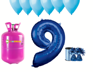 Hélium párty set na 9. narodeniny s modrými balónmi