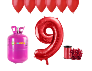 Hélium párty set na 9. narodeniny s červenými balónmi