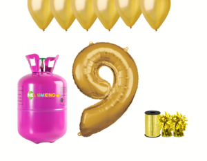 Hélium párty set na 9. narodeniny so zlatými balónmi