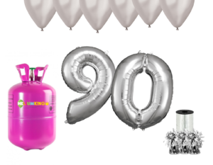 Hélium párty set na 90. narodeniny so striebornými balónmi